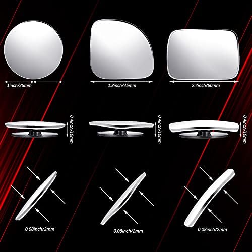 Frienda 6 Pieces Blindspot Mirror, High Definition Glass Convex Lens Frameless 360° Wide-range View Side View Mirror for Car(Fan, Round, Rectangle Shape)