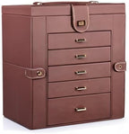 Kendal Extra Large Jewelry Box Jewelry Case PU Leather 6 Tier 5 Drawers Large Storage Capacity with Mirror Jewelry Storage Or
