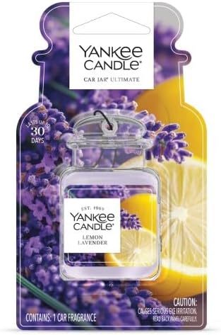 Yankee Candle Car Air Fresheners, Hanging Car Jar Ultimate, Neutralizes Odors Up To 30 Days, Lemon Lavender, 0.96 OZ (Pack of