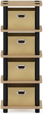 FURINNO LAci 4-Bins System Rack, Oak/Black/Light Brown