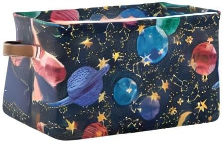 xigua Cartoon Planets Storage Basket Collapsible Storage Bins Waterproof Canvas Storage Basket with Leather Handles for Home 