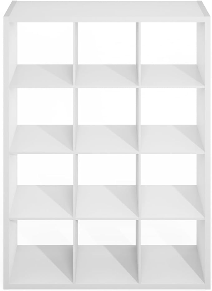 Furinno Simple Cube Storage Organizer, 12-Cube Display Shelf, Open Back Shelving Unit, Storage Shelves, Extra Thick Frame, fo