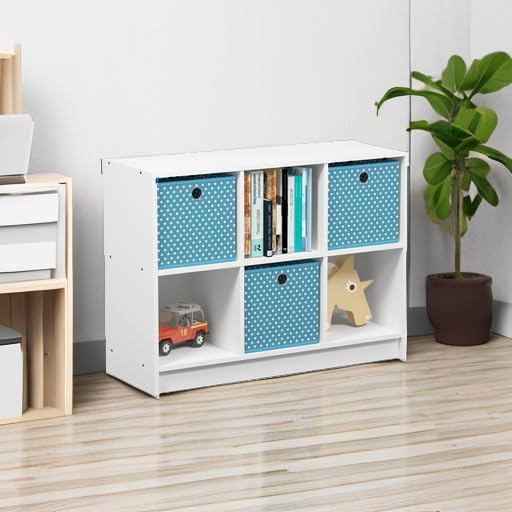 Furinno BASIC Book Shelf, 6-Cube Bookshelf with Open Shelf, 3 x 2 Bookcase with Storage Bins, Closed Back, Horizontal, 11.9 x