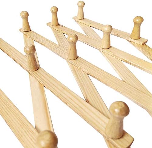 AMAPON Accordion Style Expandable Wall Wooden Coat Rack 13 Hooks (Pegs) Hang Hats Jackets Coffee Mug Purses Necklaces Towels 