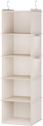 YOUDENOVA Hanging Closet Organizer, 5-Shelf Closet Hanging Storage Shelves, Beige