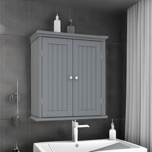 ChooChoo Bathroom Wall Cabinet, Over The Toilet Space Saver Storage Cabinet, Medicine Cabinet with 2 Door and Adjustable Shel