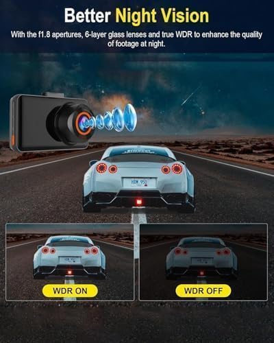 WiFi Dash Cam Front and Rear, 4K Front 2.5K Car Camera, 3" IPS Screen, 170° Wide Angle, WDR Night Vision, 64GB SD Card Included, Loop Recording, G-Sensor, 24H Parking Monitor, Type-C Charging (K9)