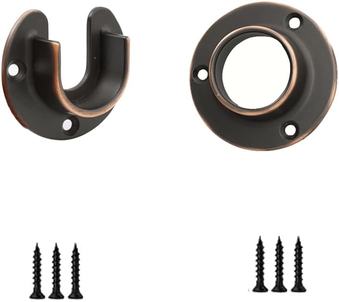 1 Pair Heavy Duty Oil Rubbed Bronze Zinc Closet Pole Sockets Rod End Support Flange Rod Holder Set Wall Mount Pipe Bracket wi