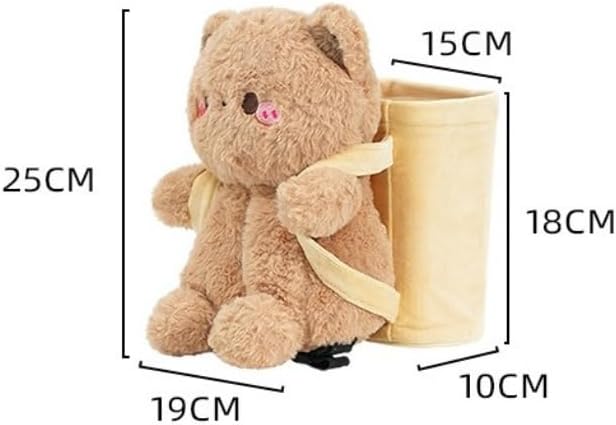 2-in-1 Car Tissue Holder & Trash Bin Organizer Cute Plush Bear/Rabbit/Capybara for Armrest Easy to Install Soft & Adorable (Bear)