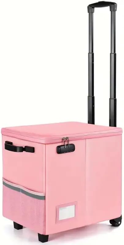 Fireproof File Box with Wheels, Collapsible Rolling Fireproof Document Bag with Lock, Fireproof Box with Handle & Casters, Mo