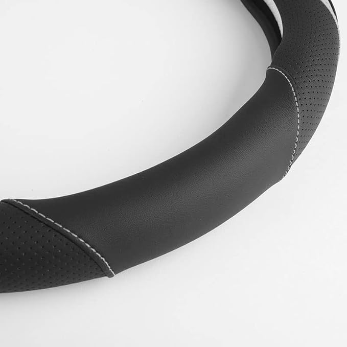 Car Steering Wheel Cover, Leather Steering Wheel Cover Grey Universal 14.5-15 Inch Microfiber Leather Anti-Slip Breathable Au