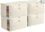 4 Pack Large Canvas Comforter Storage Bags Closet Organizer for Clothes Sweater Clothes Organizer with Dual Zipper Three Carr