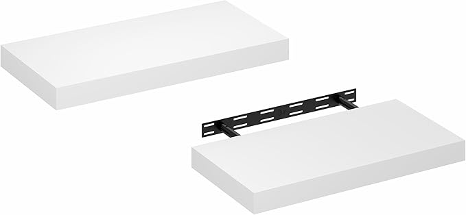 Furinno Tanna Floating Shelves for Wall Set of 2, 12 x 24 Wall Shelf, Wall Mounted Floating Shelf with Invisible Bracket, 2-i