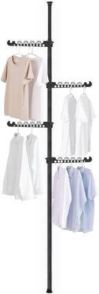 Hershii Telescopic Clothing Rack for Hanging Clothes Laundry Tension Pole 4 Tiers Coat Tree Garment Drying Stand Floor to Cei