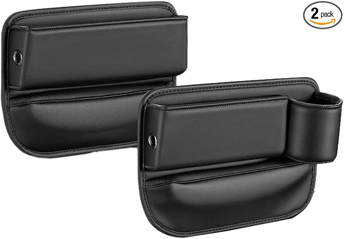 Car Seat Gap Filler Organizer, 2-Pack, Black Leather, Universal Anti-Drop Holder for Phone, Keys, Cards, Fits SUV, Truck