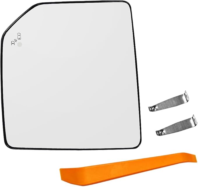 Driver Side Mirror Glass Replacement Compatible with Ford F150 2015-2020, Left Heated Blind Spot Detection Glass Replace # FL3Z-17K707-AH, with Back Plate