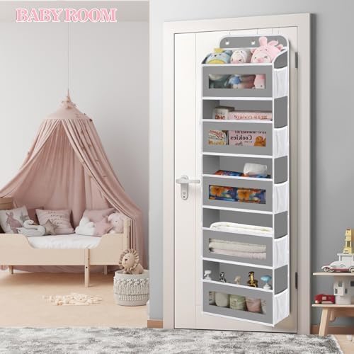 KYEVIS Over The Door Organizer, 5 Shelves Closet Door Hanging Organizer with 10 Mesh Pockets, Nursery Closet Organizer, Baby 