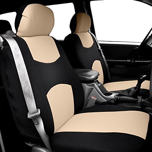 FH Group Car Seat Covers All-Purpose Built-in Seatbelt Front Set - Universal Fit for Cars, Trucks & SUVs (Beige/Black) FB3511