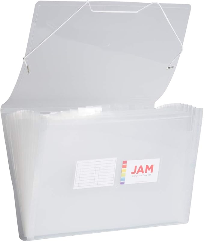 JAM PAPER Accordion Folders - 13 Pocket Plastic Expanding File - Legal Size - 10 x 15 - Clear - Sold Individually