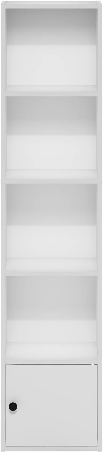 Furinno LUDER Book Shelf, 5-Tier Modern Bookshelf, Bookcase with 1 Door Storage Cabinet, 9.3 x 12 x 52, for Organization and 
