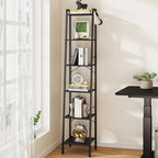 Hzuaneri Ladder Shelf, Bookshelf Bookcase, Freestanding Corner Storage Shelve with 2 Hooks for Home Office, Living Room, Kitc