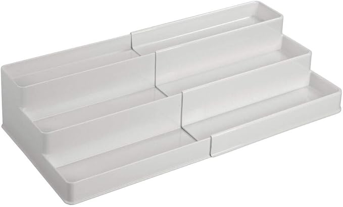 mDesign Plastic Expandable 3-Tier Shelf Rack Organizer - Storage for Bathroom Vanity, Cabinet, Cupboard, Drawer - Holds Medic