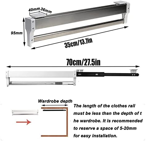 Pull-Out Clothes Rail,Extendable Clothes Rail with Sliding Track,Pull Out Closet Rod Adjustable Wardrobe Rail Clothes Rack,Wa