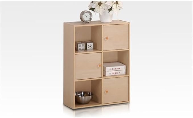 Furinno Pasir 3 Tier Shelf with 3 Door/Round Handle, Steam Beech