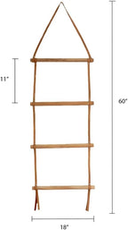 Decorative Wooden Wall Hanging Ladder with Leather Straps – Rustic Towel and Blanket Rack for Bathroom, Living Room, or Entry