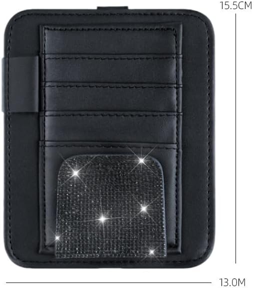 Bling Car Sun Visor Organizer, Rhinestone Multi-Pocket Truck Visor Organizer Pouch with Visor Pen Holder,Glasses Holder,Universal Sunvisor Organizers for Most Cars SUVs -Black