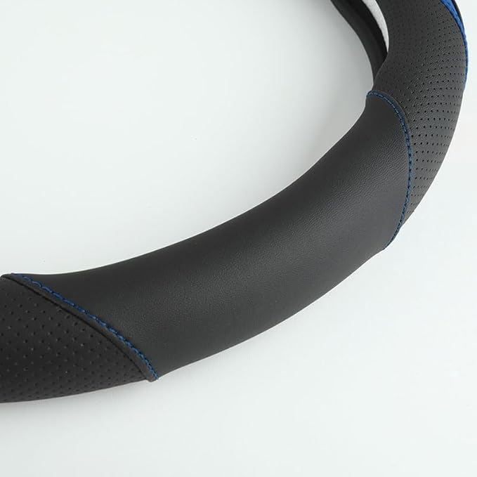 Car Steering Wheel Cover, Leather Steering Wheel Cover Blue Universal 14.5-15 Inch Microfiber Leather Anti-Slip Breathable Au