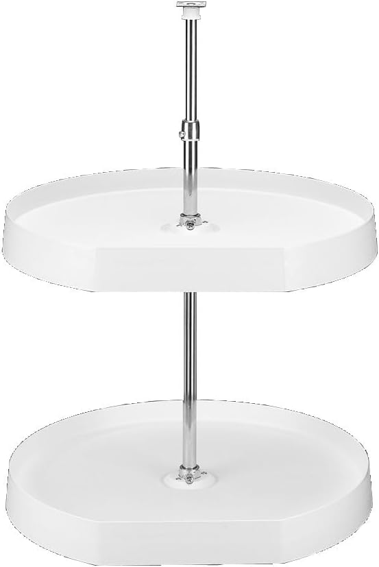 Rev-A-Shelf 20" Dual Shelf Lazy Susan D-Shaped for Corner Wall in Cabinet Kitchen Storage Organization, Turntable Storage Whi