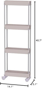 Sooyee 4 Tier Slim Storage Cart Mobile Shelving Unit Organizer Slide Out Storage Rolling Utility Cart Tower Rack for Kitchen 