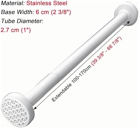 Adjustable Closet Rods - No Drill Extendable Clothes Rail for Windows & Bathroom - Space-Saving Wardrobe Organizer - White 35
