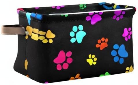 Colorful Paw Print Storage Basket Cube Animal Dog Cat Collapsible Storage Bin with Handle Large Baskets Box Toy Cloth Organiz