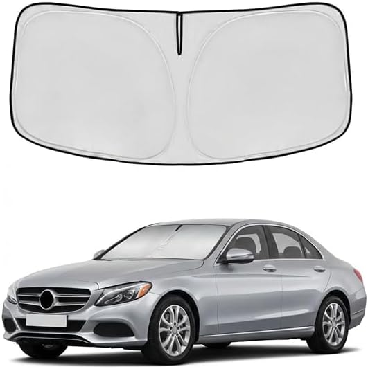 Windshield Sun Shade for Benz C-Class 2008-2024 2025 Sunshade Front Window Shade Custom Fit C-Class W205 C250 C300 C400 SLK SLS CLA CLS CL-Class Sun Visor Foldable Shade Blocks UV Rays Accessories