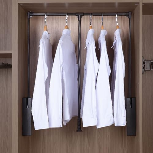Adjustable Sliding Wardrobe Closet Rod - 51-121cm Pull Down Clothes Hanger Rail, Extendable Soft Return Hanging Rail for Spac