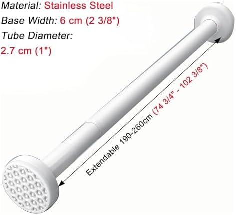 Adjustable Closet Rods - No Drill Extendable Clothes Rail for Windows & Bathroom, Space-Saving Wardrobe Organizer, White 35-5