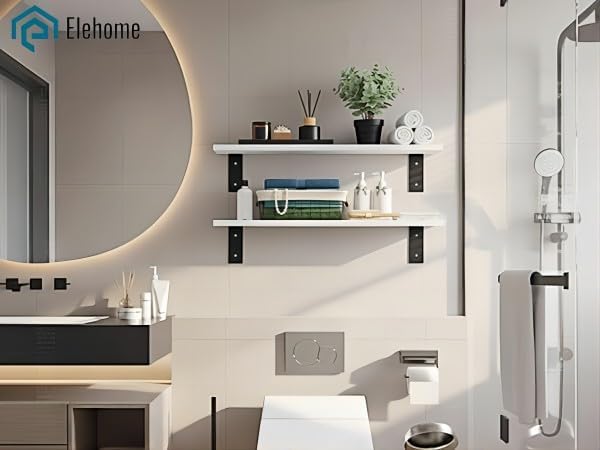 Floating Shelf Board for Wall 5/8" – No Brackets – 24" L x 12" W x 0.6" T White Melamine Wood Floating Shelves for Bathroom, 