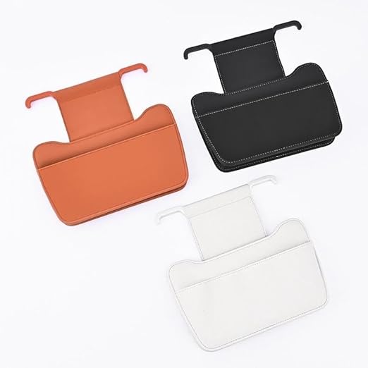 Car Leather Trash Can for Headrest, Hanging Garbage Bin, Waterproof Foldable Stroage Organizer for Car, Multipurpose Interior Accessories for SUV Truck RV Camping (White Seat headrest)