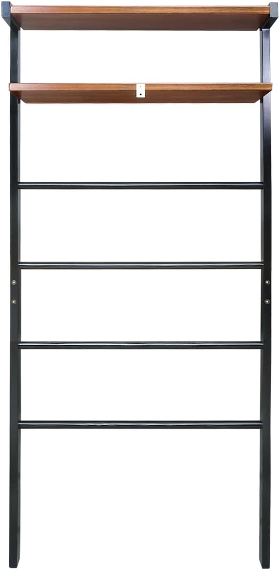 Space Saving 100% Solid Wood 6-Tier Blanket Ladder with Two Storage Shelves - Black/Sweet Oak