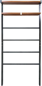 Space Saving 100% Solid Wood 6-Tier Blanket Ladder with Two Storage Shelves - Black/Sweet Oak