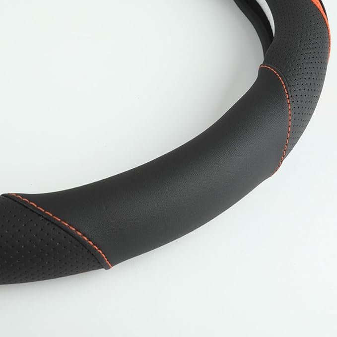 Car Steering Wheel Cover, Leather Steering Wheel Cover Orange Universal 14.5-15 Inch Microfiber Leather Anti-Slip Breathable 