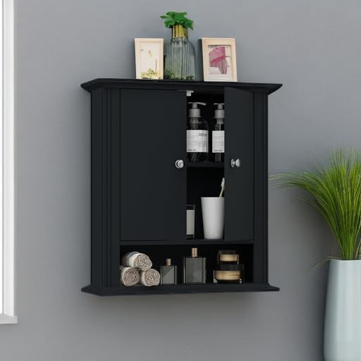 Bathroom Cabinet Wall Mounted| Over the Toilet Storage Cabinet with 2 Doors & Adjustable Shelf, Hanging Wall Cabinet, Upper C