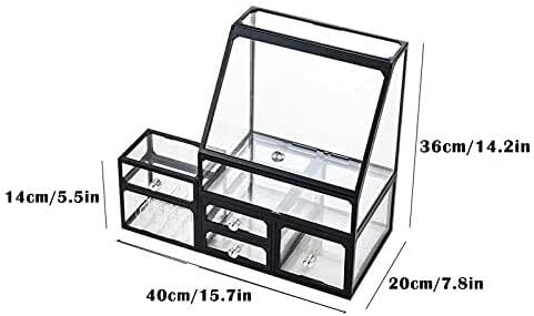 Large Capacity Makeup Organizer with Drawer & Rhinestone Handle, Transparent Dustproof Lipstick Jewelry Storage Case, Cosmeti