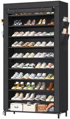 Simple Trending Tall Shoe Rack Organizer Holds 40 Pairs, 10 Tier Large Capacity Shoe Cabinet Storage with Cover for Closet, B