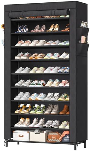 Simple Trending Tall Shoe Rack Organizer Holds 40 Pairs, 10 Tier Large Capacity Shoe Cabinet Storage with Cover for Closet, B