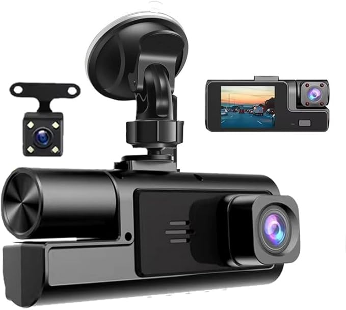 1080P 3Channel Dash Camera for Car Front and Rear Inside Dashcam Car Video Recorder,170°Wide Angle Vehicle Cam,WDR,G-Sensor,2