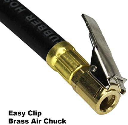 EXELAIR Digital Pistol Grip Tire Inflator Gauge EX0500D, Easy Clip Air Chuck, Easy to Read 0.1 Display, Pistol Grip Handle, 100 PSI Max Pressure, 16" Air Hose, 1/4" NPT (PSI, kPa, Bar, and kg/cm2)