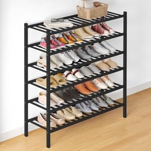 Smiry Bamboo Shoe Rack for Closet, 6 Tier Long Wooden Stackable Shoe Organizer, Free Standing Shoes Storage Shelf for Entrywa